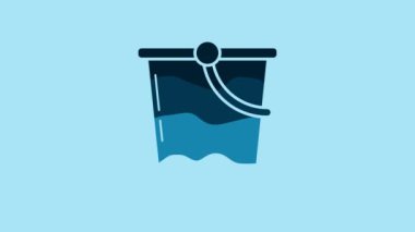 Blue Bucket icon isolated on blue background. 4K Video motion graphic animation.