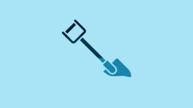 Blue Shovel icon isolated on blue background. Gardening tool. Tool for horticulture, agriculture, farming. 4K Video motion graphic animation.