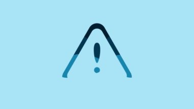 Blue Exclamation mark in triangle icon isolated on blue background. Hazard warning sign, careful, attention, danger warning important sign. 4K Video motion graphic animation.