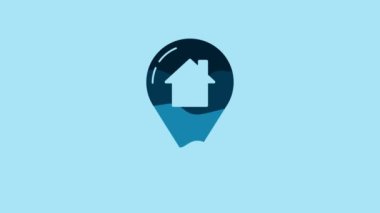 Blue Map pointer with house icon isolated on blue background. Home location marker symbol. 4K Video motion graphic animation.