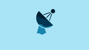 Blue Radar icon isolated on blue background. Search system. Satellite sign. 4K Video motion graphic animation.