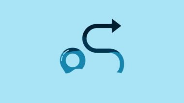 Blue Route location icon isolated on blue background. Map pointer sign. Concept of path or road. GPS navigator. 4K Video motion graphic animation.