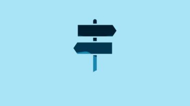 Blue Road traffic sign. Signpost icon isolated on blue background. Pointer symbol. Isolated street information sign. Direction sign. 4K Video motion graphic animation.