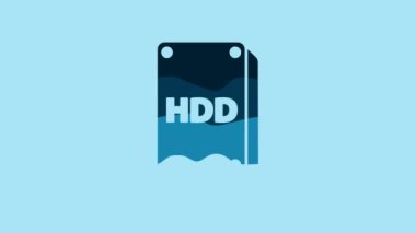 Blue Hard disk drive HDD icon isolated on blue background. 4K Video motion graphic animation.