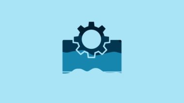Blue Laptop and gear icon isolated on blue background. Laptop service concept. Adjusting app, setting options, maintenance, repair, fixing. 4K Video motion graphic animation.
