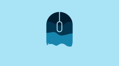 Blue Computer mouse icon isolated on blue background. Optical with wheel symbol. 4K Video motion graphic animation.
