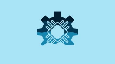 Blue Processor icon isolated on blue background. CPU, central processing unit, microchip, microcircuit, computer processor, chip. 4K Video motion graphic animation.