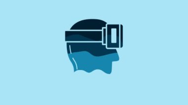 Blue Virtual reality glasses icon isolated on blue background. Stereoscopic 3d vr mask. 4K Video motion graphic animation.