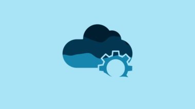 Blue Cloud technology data transfer and storage icon isolated on blue background. Adjusting, service, setting, maintenance, repair, fixing. 4K Video motion graphic animation.