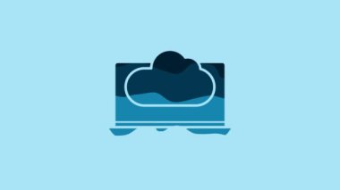 Blue Cloud technology data transfer and storage icon isolated on blue background. 4K Video motion graphic animation.