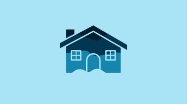 Blue House icon isolated on blue background. Home symbol. 4K Video motion graphic animation.