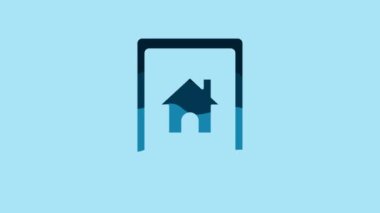 Blue Tablet and smart home icon isolated on blue background. Remote control. 4K Video motion graphic animation.