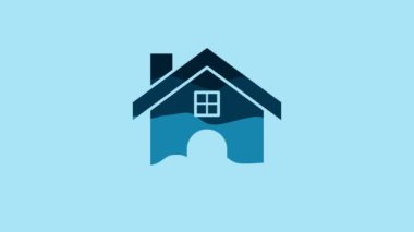 Blue House icon isolated on blue background. Home symbol. 4K Video motion graphic animation.