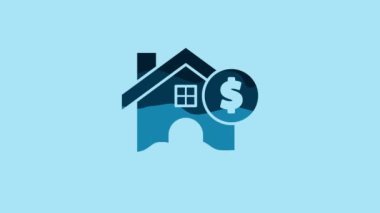Blue House with dollar symbol icon isolated on blue background. Home and money. Real estate concept. 4K Video motion graphic animation.