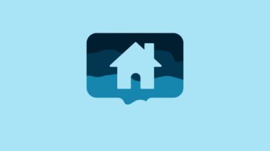 Blue Map pointer with house icon isolated on blue background. Home location marker symbol. 4K Video motion graphic animation.