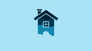 Blue House icon isolated on blue background. Home symbol. 4K Video motion graphic animation.