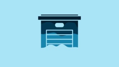 Blue Garage icon isolated on blue background. 4K Video motion graphic animation.