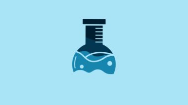 Blue Test tube and flask chemical laboratory test icon isolated on blue background. Laboratory glassware sign. 4K Video motion graphic animation.