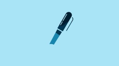 Blue Pen icon isolated on blue background. 4K Video motion graphic animation.