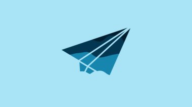 Blue Paper airplane icon isolated on blue background. 4K Video motion graphic animation.