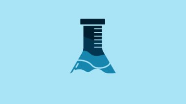 Blue Test tube and flask chemical laboratory test icon isolated on blue background. Laboratory glassware sign. 4K Video motion graphic animation.