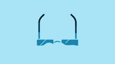 Blue Glasses icon isolated on blue background. Eyeglass frame symbol. 4K Video motion graphic animation.
