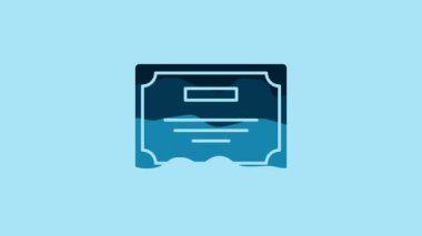Blue Certificate template icon isolated on blue background. Achievement, award, degree, grant, diploma. Business success certificate. 4K Video motion graphic animation.