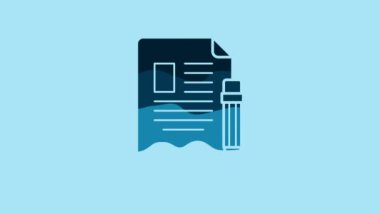 Blue Exam sheet and pencil with eraser icon isolated on blue background. Test paper, exam, or survey concept. School test or exam. 4K Video motion graphic animation.