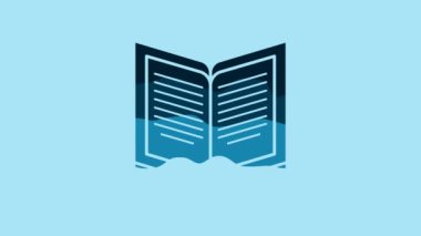 Blue Open book icon isolated on blue background. 4K Video motion graphic animation.