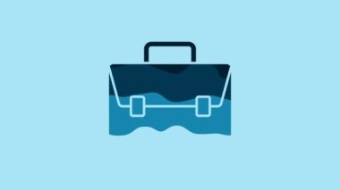 Blue Briefcase icon isolated on blue background. Business case sign. Business portfolio. 4K Video motion graphic animation.