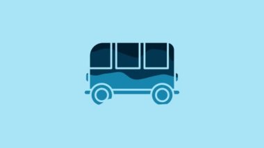 Blue School Bus icon isolated on blue background. 4K Video motion graphic animation.