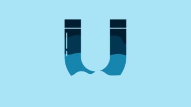 Blue Magnet icon isolated on blue background. Horseshoe magnet, magnetism, magnetize, attraction. 4K Video motion graphic animation.