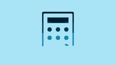 Blue Calculator icon isolated on blue background. Accounting symbol. Business calculations mathematics education and finance. 4K Video motion graphic animation.