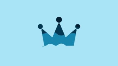 Blue Crown icon isolated on blue background. 4K Video motion graphic animation.