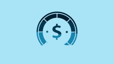 Blue Casino chip with dollar symbol icon isolated on blue background. Casino gambling. 4K Video motion graphic animation.