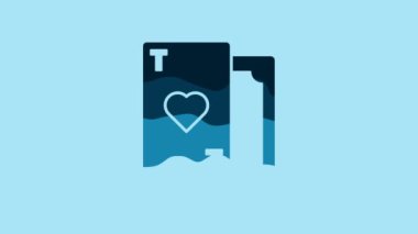 Blue Playing card with heart symbol icon isolated on blue background. Casino gambling. 4K Video motion graphic animation.