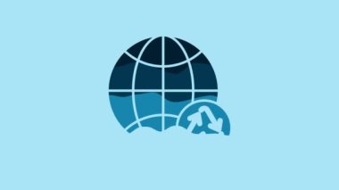 Blue Planet earth and a recycling icon isolated on blue background. Environmental concept. 4K Video motion graphic animation.