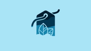 Blue Tag with leaf symbol icon isolated on blue background. Banner, label, tag, logo, sticker for eco green. 4K Video motion graphic animation.