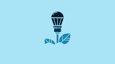 Blue Light bulb with leaf icon isolated on blue background. Eco energy concept. Alternative energy concept. 4K Video motion graphic animation.