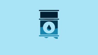 Blue Oil barrel line icon isolated on blue background. Oil drum container. For infographics, fuel, industry, power, ecology. 4K Video motion graphic animation.
