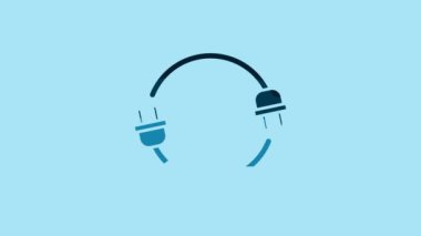 Blue Electric plug icon isolated on blue background. Concept of connection and disconnection of the electricity. 4K Video motion graphic animation.