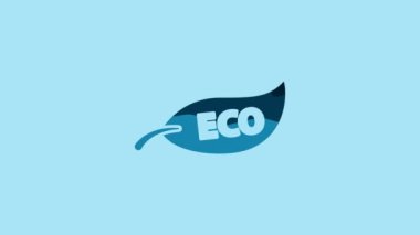 Blue Leaf Eco symbol icon isolated on blue background. Banner, label, tag, logo, sticker for eco green. 4K Video motion graphic animation.