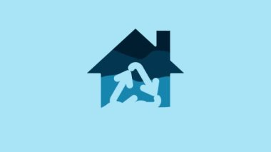 Blue Eco House with recycling symbol icon isolated on blue background. Ecology home with recycle arrows. 4K Video motion graphic animation.