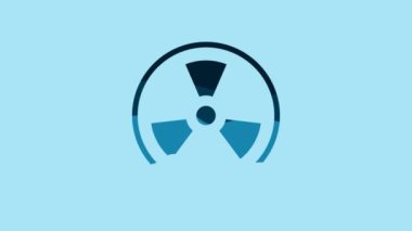 Blue Radioactive icon isolated on blue background. Radioactive toxic symbol. Radiation Hazard sign. 4K Video motion graphic animation.