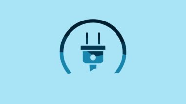 Blue Electric plug icon isolated on blue background. Concept of connection and disconnection of the electricity. 4K Video motion graphic animation.