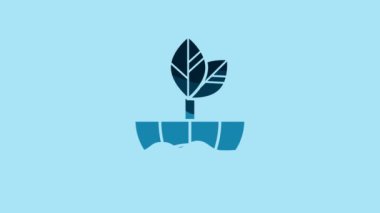 Blue Earth globe and leaf icon isolated on blue background. World or Earth sign. Geometric shapes. Environmental concept. 4K Video motion graphic animation.