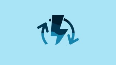 Blue Recharging icon isolated on blue background. Electric energy sign. 4K Video motion graphic animation.