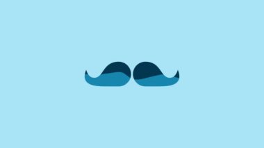 Blue Mustache icon isolated on blue background. Barbershop symbol. Facial hair style. 4K Video motion graphic animation.