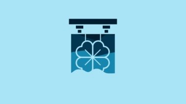 Blue Street signboard with four leaf clover icon isolated on blue background. Suitable for advertisements bar, cafe, pub. 4K Video motion graphic animation.