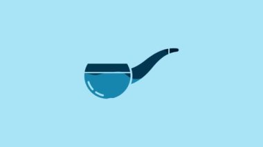 Blue Smoking pipe with smoke icon isolated on blue background. Tobacco pipe. 4K Video motion graphic animation.